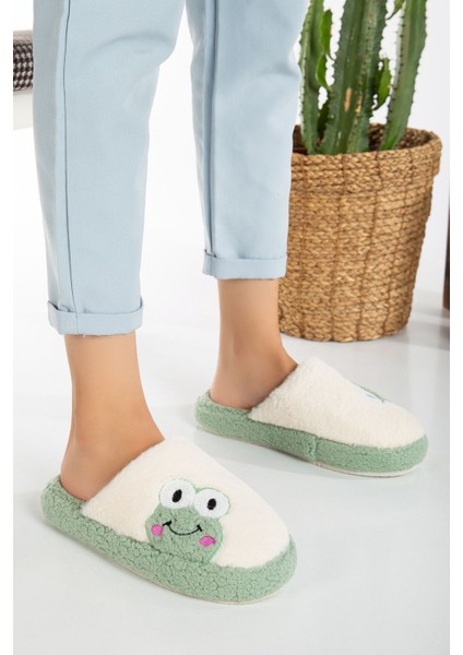 Kadın Kurbağa Figürlü Sessiz Taban Peluş Ev Terliği modelleri