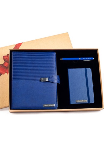 Kişiye Isme Özel Hediye Organizer Sonsuz Ajanda Kalem ve Not Defteri Seti Kutulu - Renk Seçenekli