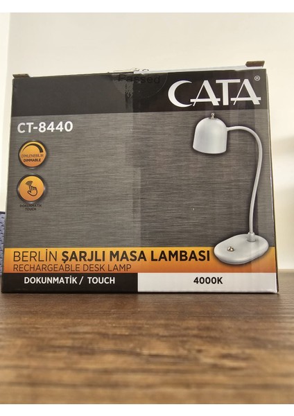 CT-8440 Berlin Şarjlı Masa Lambası Dimmerli 4000K (Siyah - Beyaz Kas)