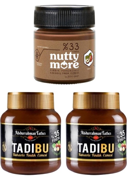 Abdurrahman Tatlıcı Tadıbu 330 gr x 2 Adet & Nutty More %33 Fındık Parçacıklı Kakaolu Fındık Ezmesi 200 gr