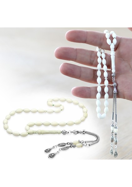 Kararmaz Metal Su Damlası Püsküllü Arpa Kesim Bilek Boy Deve Kemiği Tesbih