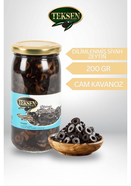 TEKSEN Siyah Dilimli Zeytin Cam Kavanoz-200G