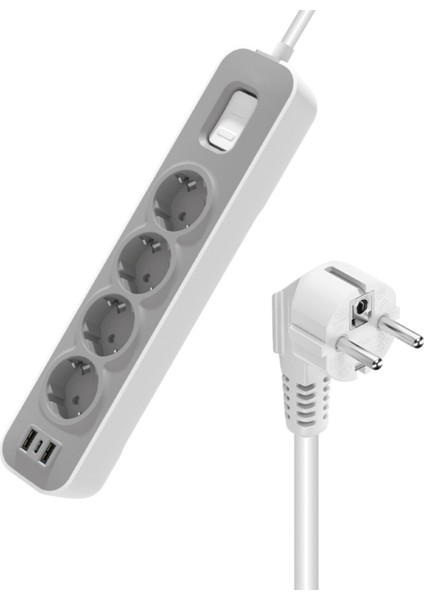 Akım Korumalı Grup Priz 4 Lü Priz + 2 USB + 1 Type-C, Anahtarlı, 1.5 Metre, Çocuk Korumalı