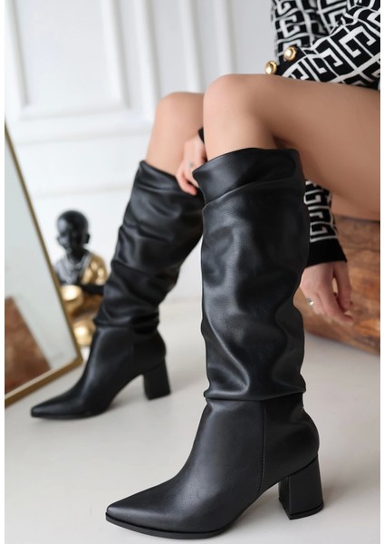 Pitay Siyah Cilt Topuklu Çizme fiyatları