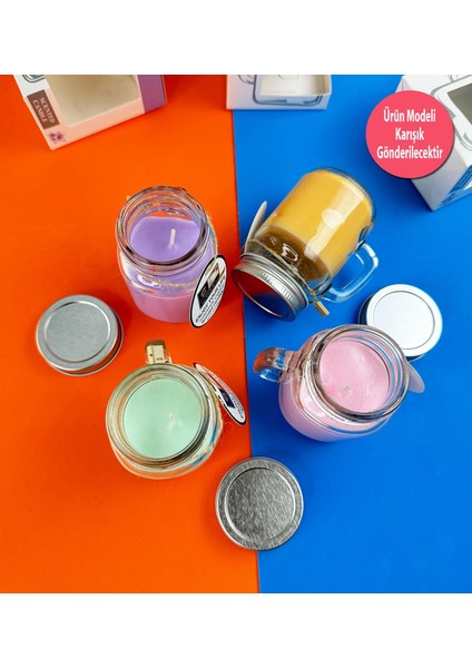 Aromatik Kokulu Kulplu Cam Kavanoz Mum ( Tek Adet )