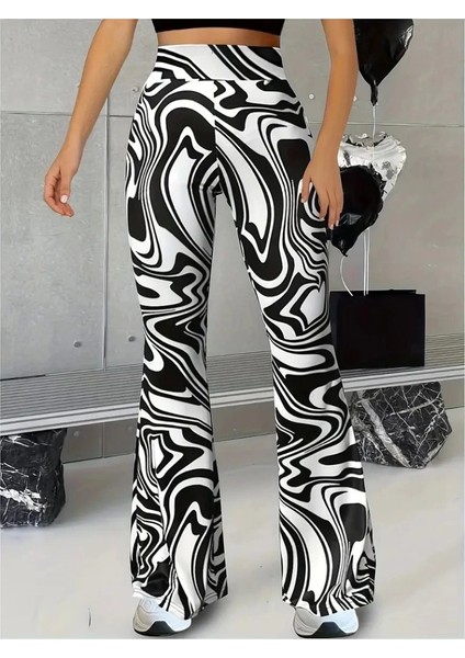 Kadın Yüksek Bel Zebra Desenli Tayt