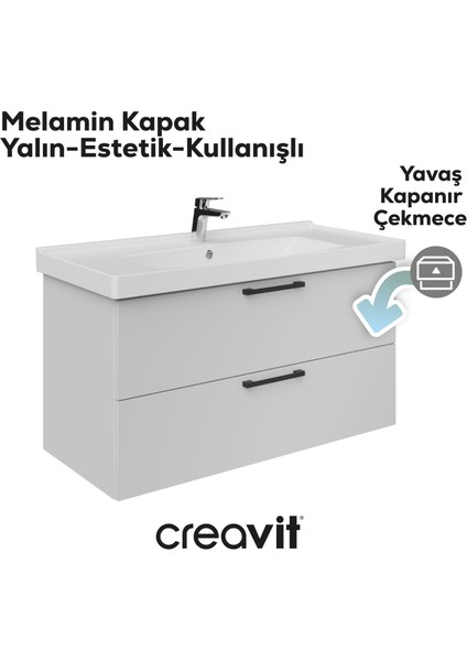D20 100 cm Iki Çekmeceli Lavabo Dolabı Beyaz Melamin Kapak (Demonte)