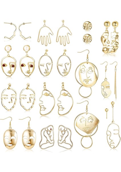 13 Pairs Yüz Bildirimi Küpe Hollow El Şekilli Damla Dangle Set Punk Tarzı Takı-Altın (Yurt Dışından)