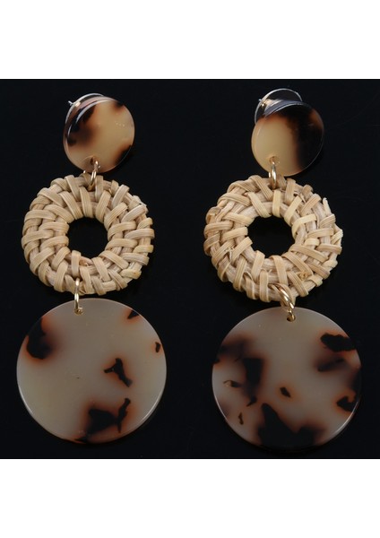 Dokuma Rattan Küpe Ajur Yuvarlak Geometrik Leopar Desenli Akrilik Stud Damla Beyaz (Yurt Dışından) fırsatları