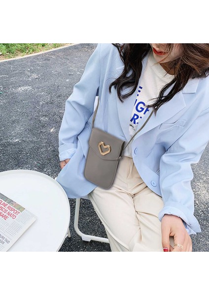 Kızın Omuz Cep Telefonu Çantası Basit Kalp Şeklinde Crossbody Pu Mini Kadın Moda Gri (Yurt Dışından) modelleri