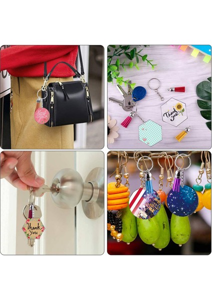 160 Adet Akrilik Anahtarlık Boşlukları Zanaat Püskül Seti, Dıy Işçiliği Için Şeffaf Boş (Altıgen ve Yuvarlak) (Yurt Dışından) modelleri