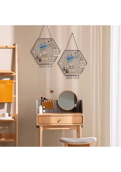 Altın Altıgen Takı Askısı Yatak Odası Duvar Ekran Asılı Küpe Depolama Rafı (Yurt Dışından) modelleri
