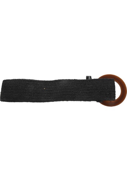 Saman Geniş Kemer Kadın Dokuma Vintage Yuvarlak Ahşap Toka Dekoratif Elbise Gömlek Siyah (Yurt Dışından) fırsatları