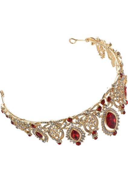 Düğün Gelin Kırmızı Tiaras Taçlar Prenses Pageant Balo Taklidi Peçe Kafa Bandı Gelin Saç Aksesuarları (Yurt Dışından)