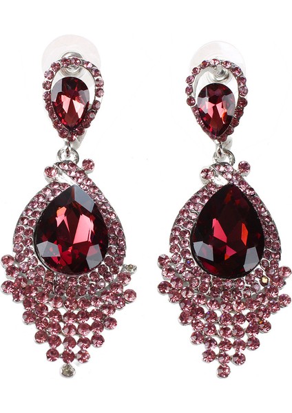 Moda Kadın Düğün Takı Avusturyalı Kristal Uzun Damla Büyük Gelin Küpe Kadınlar Için Büyük Kırmızı 1 # (Yurt Dışından)