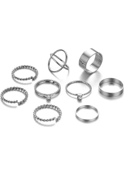 9 Adet Vintage Metal Knuckle Yüzük Seti Bayanlar Punk Büküm Bohem Hediye (Gümüş Renk) (Yurt Dışından)