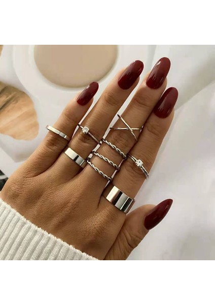 9 Adet Vintage Metal Knuckle Yüzük Seti Bayanlar Punk Büküm Bohem Hediye (Gümüş Renk) (Yurt Dışından) modelleri