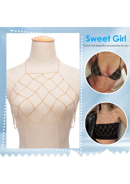 Kadın Boyundan Bağlı Bluz Örgü Vücut Zinciri Bralette Bikini Sütyen Kolyeler Stomachers (Altın) (Yurt Dışından)