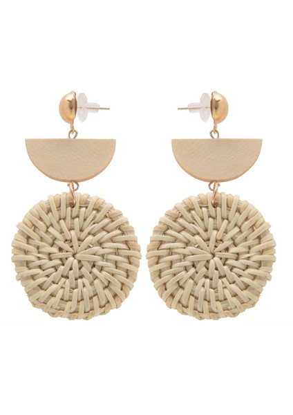 Kore Küpe Kadınlar Için Ahşap Hasır Örgü Rattan Yuvarlak Asma Örgü Geometrik Büyük Eaings (Yurt Dışından)