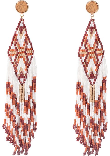 Bohemian Boncuklu Uzun Püskül Küpe Kadınlar Için El Yapımı Renkli Boncuk Bildirimi Dangle Etnik Takı Kırmızı (Yurt Dışından)