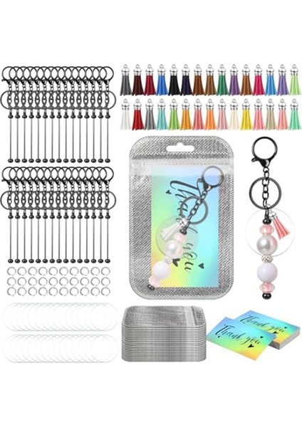 30 Boncuklu Anahtarlık Seti Malzemeleri Boş Püskülyeniden Kapatılabilir Çanta Holografik Kart Dıy (Yurt Dışından)