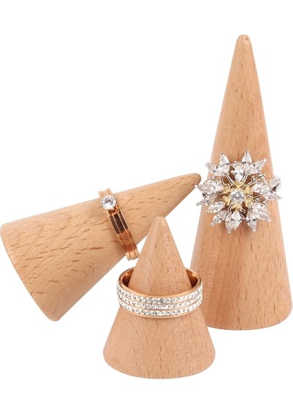 Ahşap Yüzük Takı Ekran Tutucu Koni Şekilli Organizatör Standı Desteği Parmak Raf Bague El Sanatları Depolama Vitrin (Yurt Dışından)