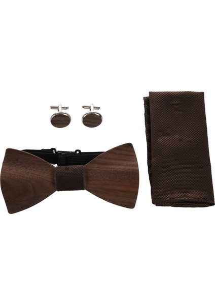 3D Ahşap Kravat Kare Kol Düğmeleri Moda Yay Düğün El Yapımı Set M162-136 (Yurt Dışından)