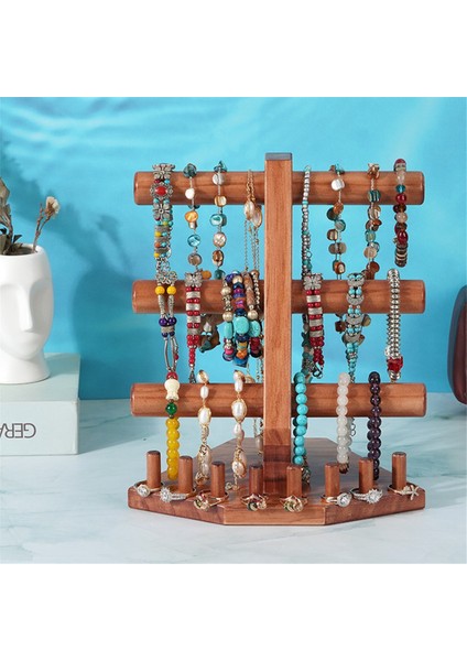 3 Katmanlı Katı Ahşap Kahverengi Takı Rafı Taban Yüzük Saklama Kutusu Küpe Kolye Yüzükler (Yurt Dışından) modelleri