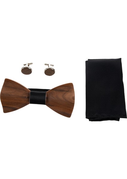 3D Ahşap Kravat Kare Kol Düğmeleri Moda Yay Düğün El Yapımı Set M162-106 (Yurt Dışından)