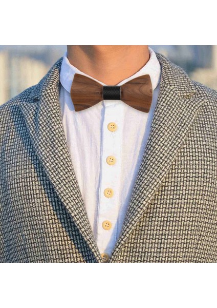 3D Ahşap Kravat Kare Kol Düğmeleri Moda Yay Düğün El Yapımı Set M162-106 (Yurt Dışından)