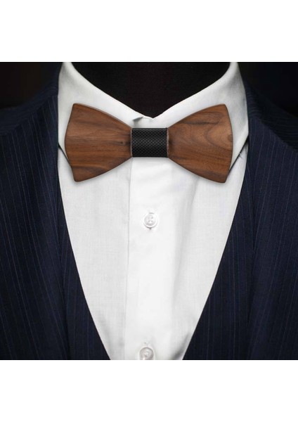 3D Ahşap Kravat Kare Kol Düğmeleri Moda Yay Düğün El Yapımı Set M162-106 (Yurt Dışından)
