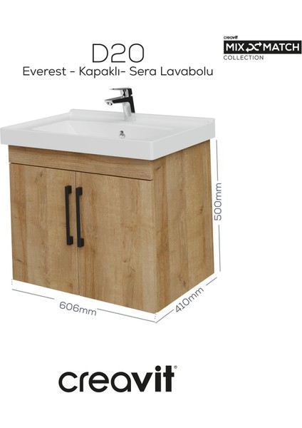 D20 65 cm Kapaklı Lavabo Dolabı Everest Melamin