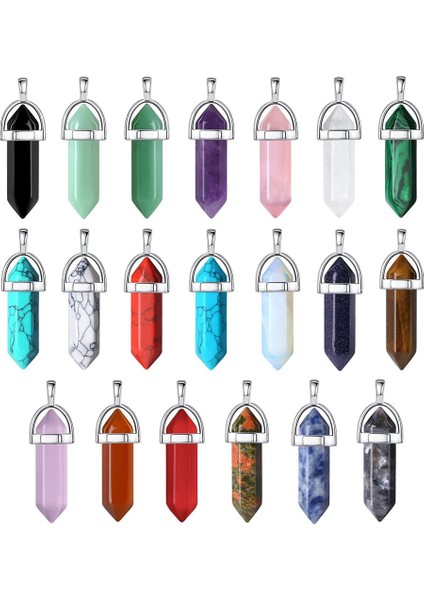 20 Adet Şifa Kristal Kolye Charms Takı Yapımı Doğal Taş Toplu Obsidyen Gül Kuvars Carnelian (Yurt Dışından)