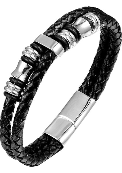 Kişiselleştirilmiş Aksesuarlar Bilezik Erkek Moda Deri Bileklik Dıy Kombinasyonu Vahşi Yakışıklı 21.5cm (Yurt Dışından)