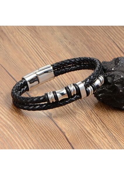 Kişiselleştirilmiş Aksesuarlar Bilezik Erkek Moda Deri Bileklik Dıy Kombinasyonu Vahşi Yakışıklı 21.5cm (Yurt Dışından) modelleri