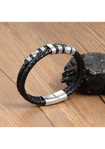 Kişiselleştirilmiş Aksesuarlar Bilezik Erkek Moda Deri Bileklik Dıy Kombinasyonu Vahşi Yakışıklı 21.5cm (Yurt Dışından) fırsatları