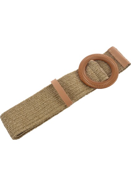 Saman Geniş Kemer Kadın Dokuma Vintage Yuvarlak Ahşap Toka Dekoratif Elbise Gömlek Haki (Yurt Dışından) fiyatları