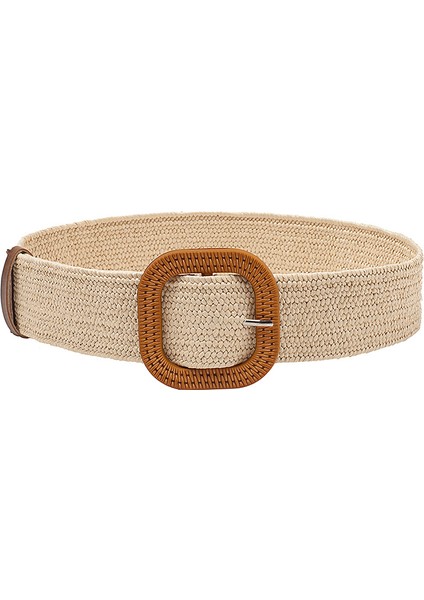 Yeni Retro Örgü Bel Bayanlar Pürüzsüz Tokalı Kemer Dokuma Kadın El Dokuma Bej (Yurt Dışından)