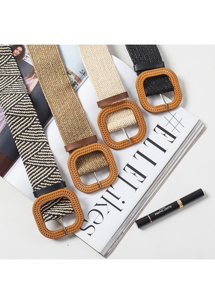 Yeni Retro Örgü Bel Bayanlar Pürüzsüz Tokalı Kemer Dokuma Kadın El Dokuma Bej (Yurt Dışından) fiyatları