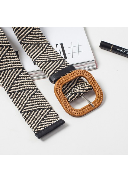 Yeni Retro Örgü Bel Bayanlar Pürüzsüz Tokalı Kemer Dokuma Kadın El Dokuma Bej (Yurt Dışından) modelleri