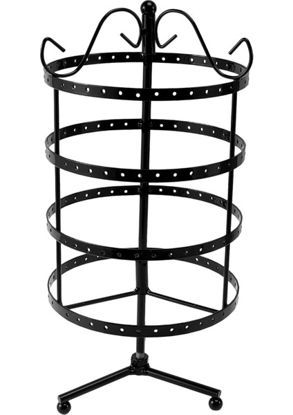 144 Delik Yuvarlak Dönen Mücevher Ekran Standı Siyah Metal Küpe Tutucu Organizatör Rafı (Yurt Dışından)
