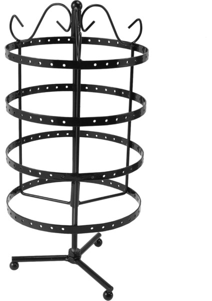 144 Delik Yuvarlak Dönen Mücevher Ekran Standı Siyah Metal Küpe Tutucu Organizatör Rafı (Yurt Dışından) fiyatları