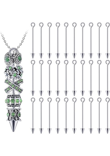 30 Parça Metal Uzun Çubuk Kolye Göz Pimleri ile Konik Boncuk Küpe Kolye Yapımı Gümüş Için Uçları (Yurt Dışından)