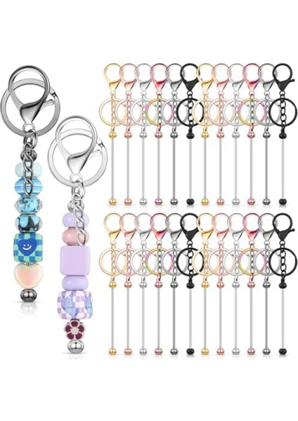 24 Adet Boncuklu Anahtarlıklar Toplu Boncuk Dıy Boş Metal Anahtarlık El Sanatları Için A (Yurt Dışından)