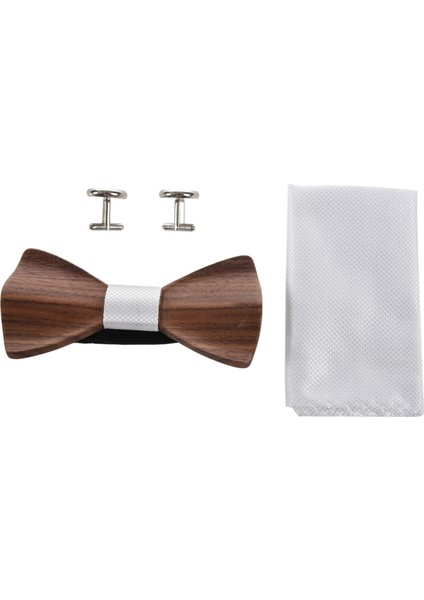 3D Ahşap Kravat Kare Kol Düğmeleri Moda Yay Düğün El Yapımı Set M162-135 (Yurt Dışından)
