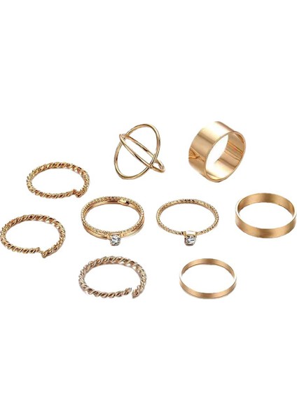 Adet Vintage Metal Knuckle Yüzük Seti Bayanlar Punk Büküm Bohem Hediye (Altın) (Yurt Dışından)