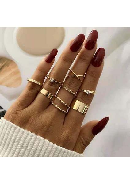 Adet Vintage Metal Knuckle Yüzük Seti Bayanlar Punk Büküm Bohem Hediye (Altın) (Yurt Dışından) fiyatları