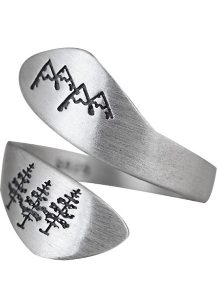 S925 Gümüş Retro Moda Dağ Ağacı Desen Yüzük Kadın Açık Ayarlanabilir (Yurt Dışından)