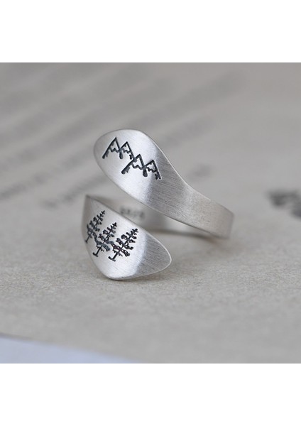S925 Gümüş Retro Moda Dağ Ağacı Desen Yüzük Kadın Açık Ayarlanabilir (Yurt Dışından) fiyatları