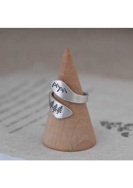 S925 Gümüş Retro Moda Dağ Ağacı Desen Yüzük Kadın Açık Ayarlanabilir (Yurt Dışından) modelleri